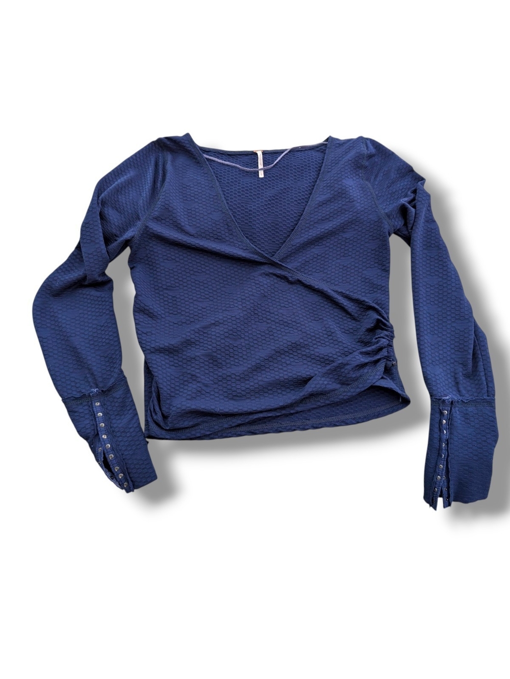 NWOT Free People Women's Blue Penny Long Sleeve Wrap Top SIZE L W/ FLAWS